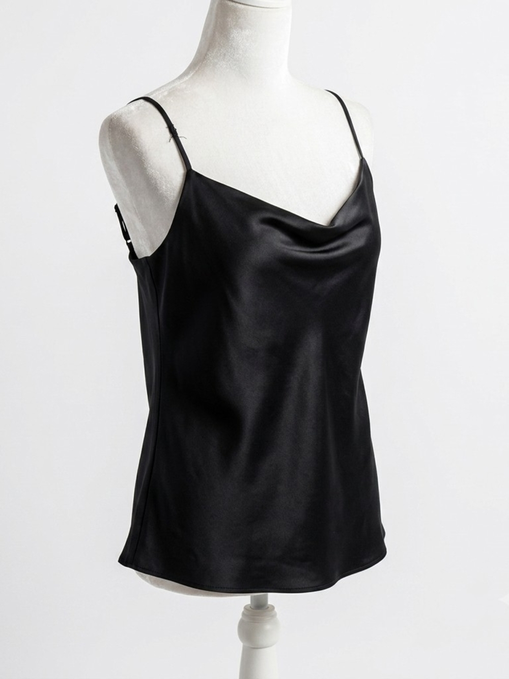 Club Monaco Black Satin Camisole Cowl Neck Minimalist Slip Top M